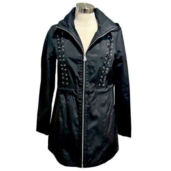 GUESS Women’s Lace Up Hooded Water Resistant Raincoat Jacket in the Size Medium - Picture 10 of 16